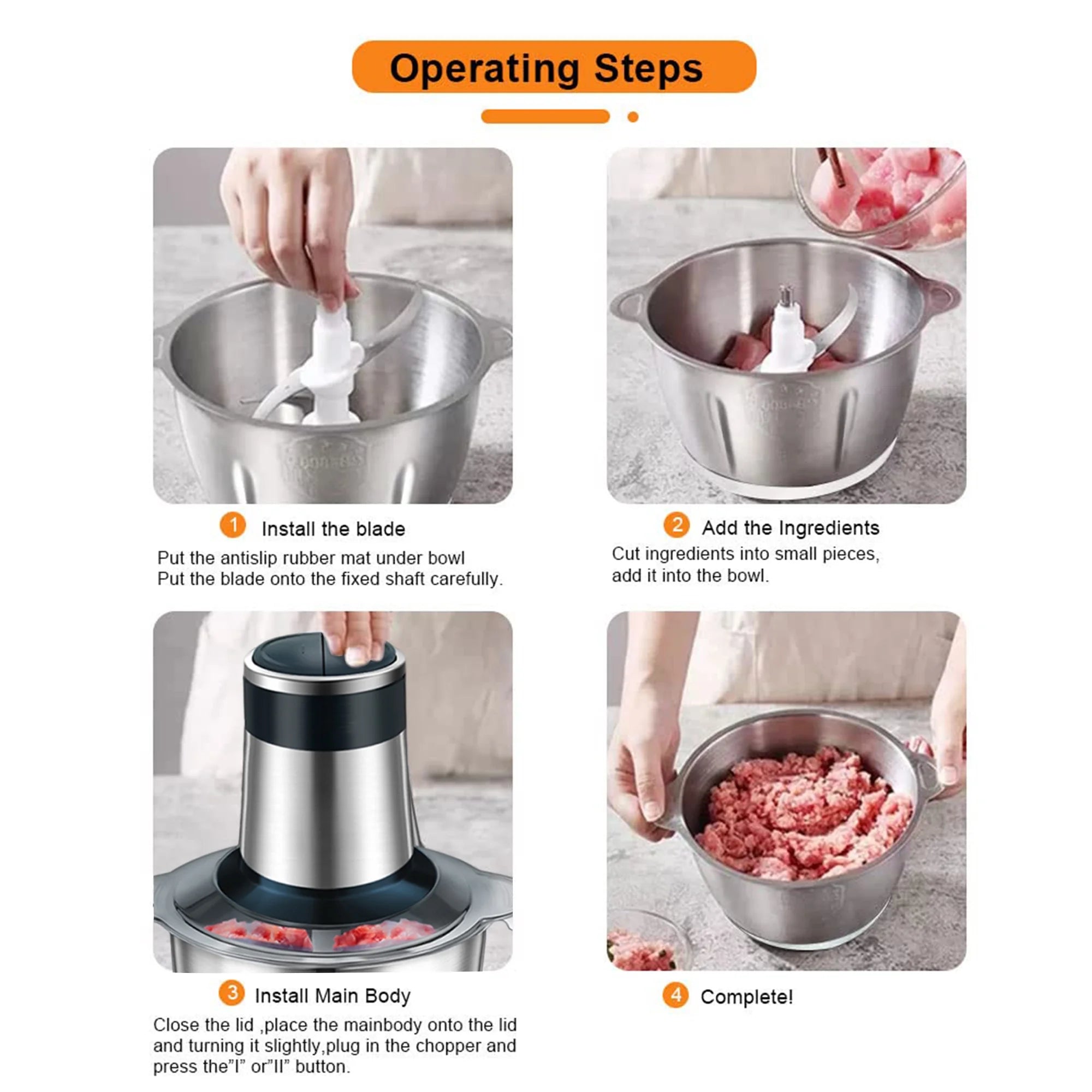 Electric Food Chopper,2L Meat Grinder Food Processor for Onion,Meat,Nuts,Fruit,Garlic,Vegetable,Baby Food