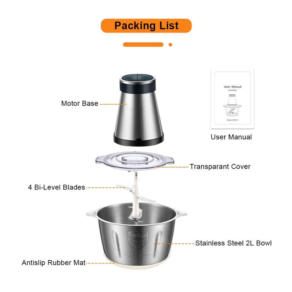 Electric Food Chopper,2L Meat Grinder Food Processor for Onion,Meat,Nuts,Fruit,Garlic,Vegetable,Baby Food